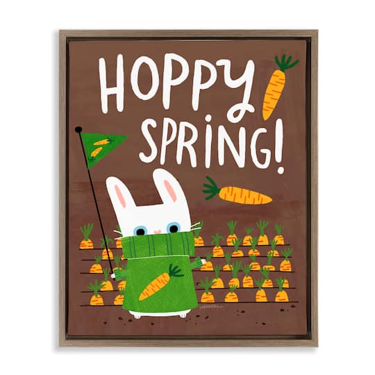 Stupell Industries Happy Spring Bunny & Carrots Floater Framed Art